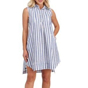 HOPE AND HARLOW Striped Shirt Dress Linen Summer Hi Low Flowy Size 6